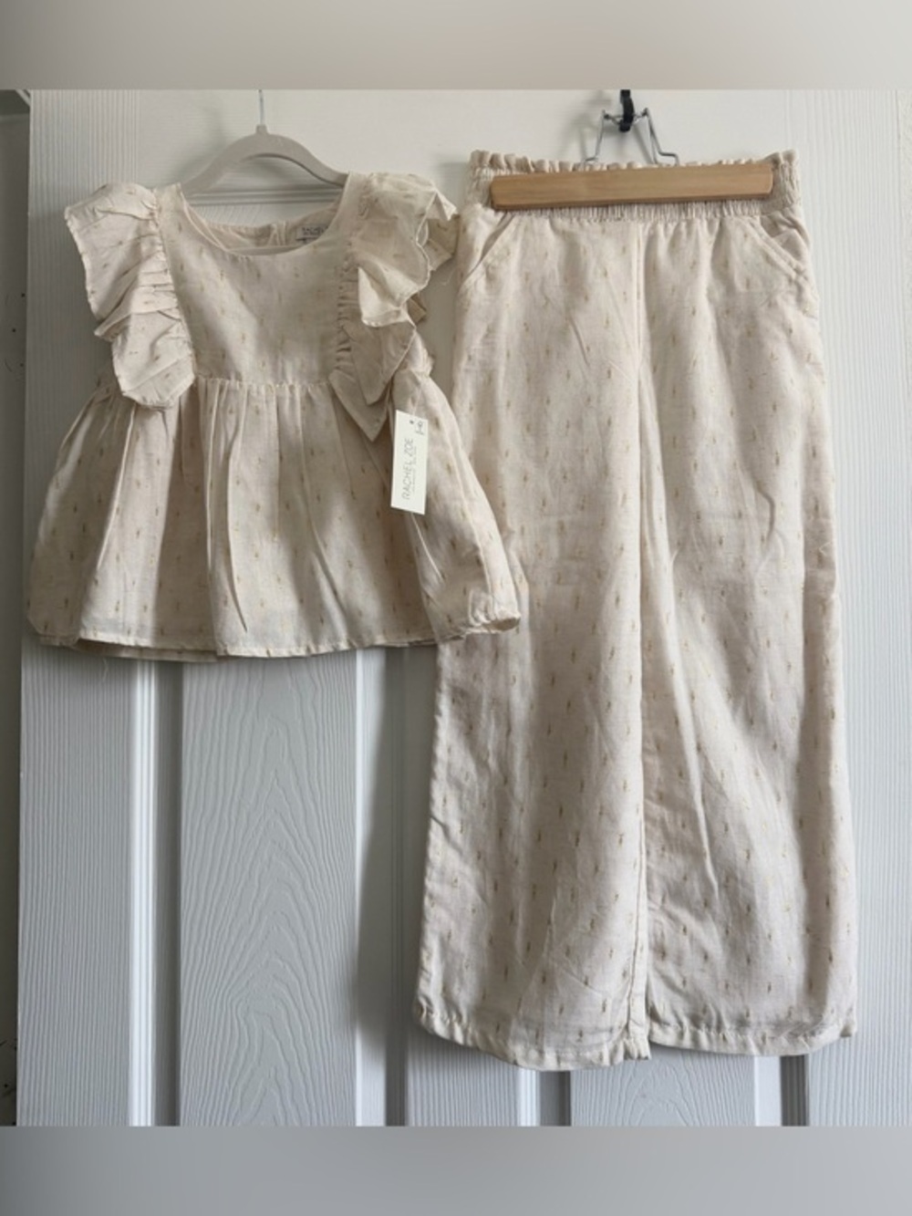 NWT Rachel Zoe Girls Cream Ruffle Top and Wide Leg Pants Set. Fully Lined